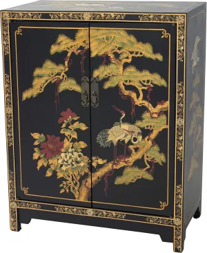 Red Lantern Hand Crafted Artisanal Black Lacquer Cabinet