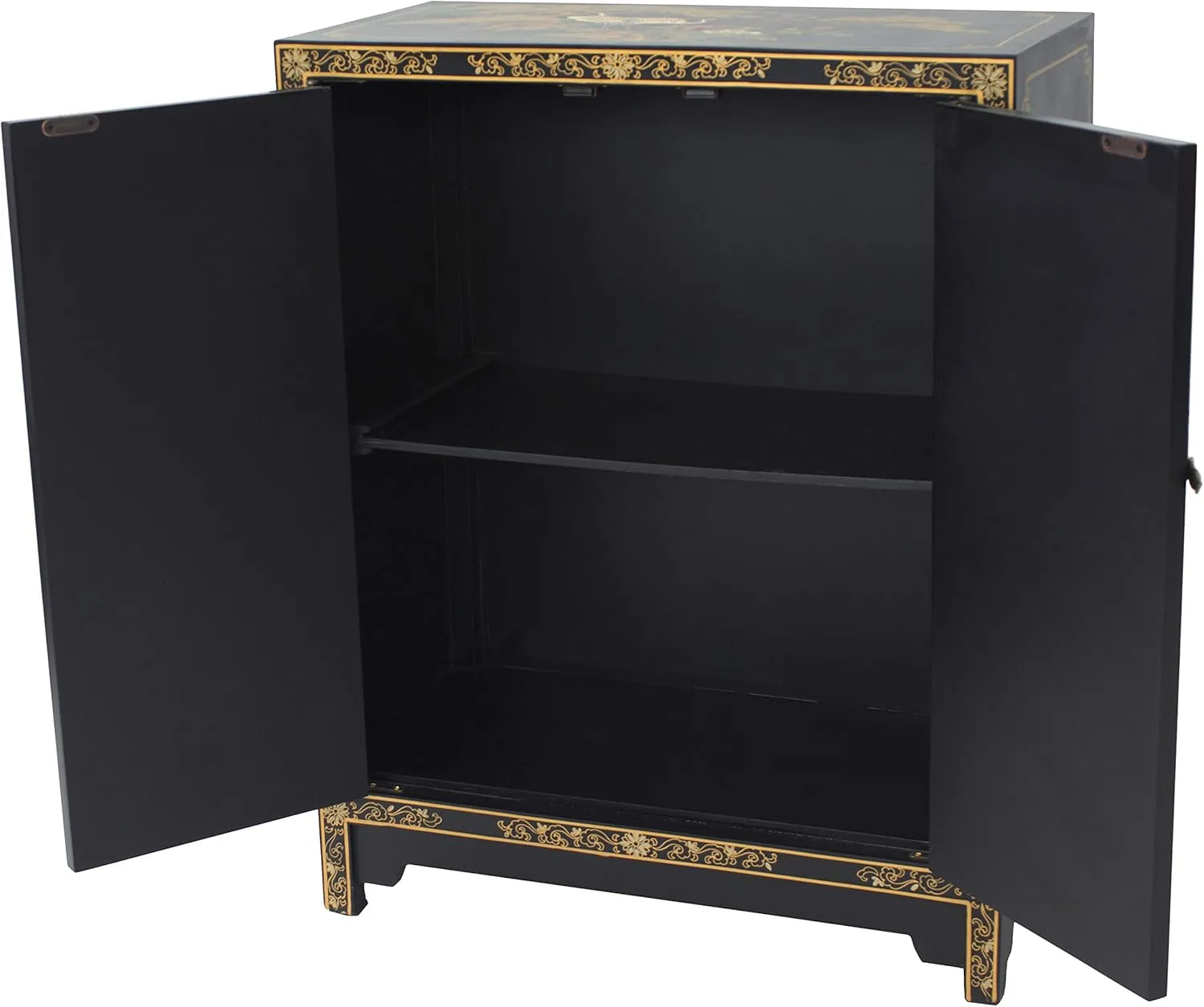 Red Lantern Hand Crafted Artisanal Black Lacquer Cabinet