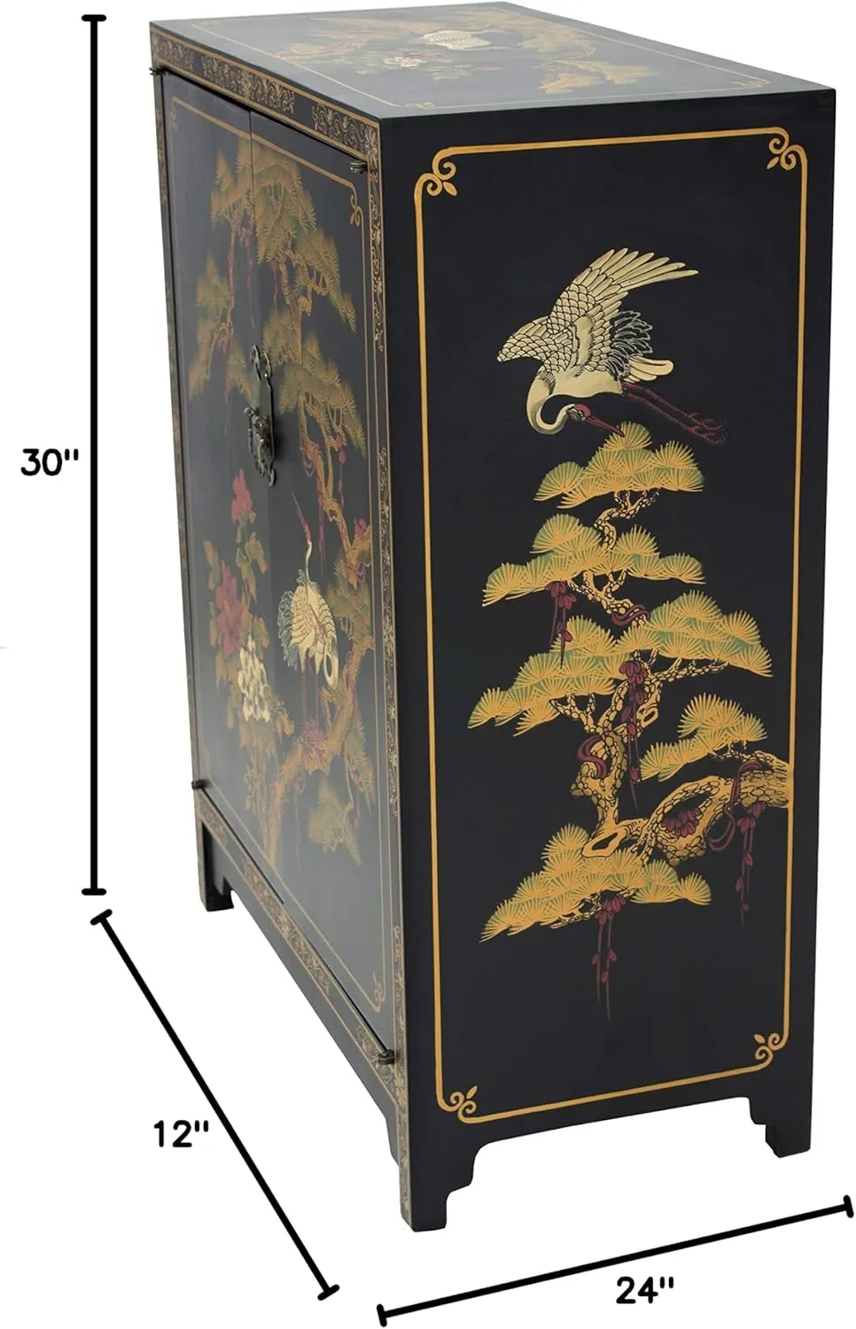 Red Lantern Hand Crafted Artisanal Black Lacquer Cabinet