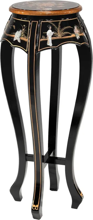 Red Lantern Hand Crafted Artisanal Black Lacquer Plant Stand - Royal Ladies