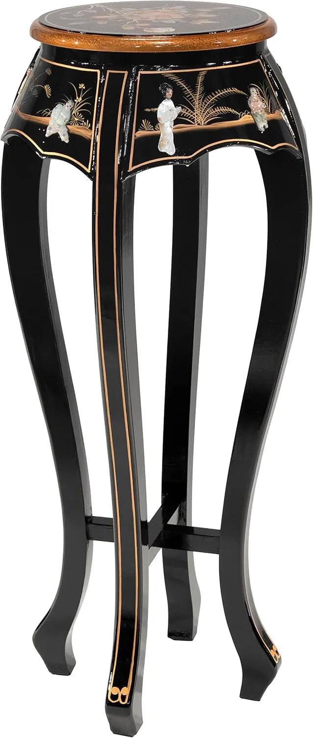 Red Lantern Hand Crafted Artisanal Black Lacquer Plant Stand - Royal Ladies