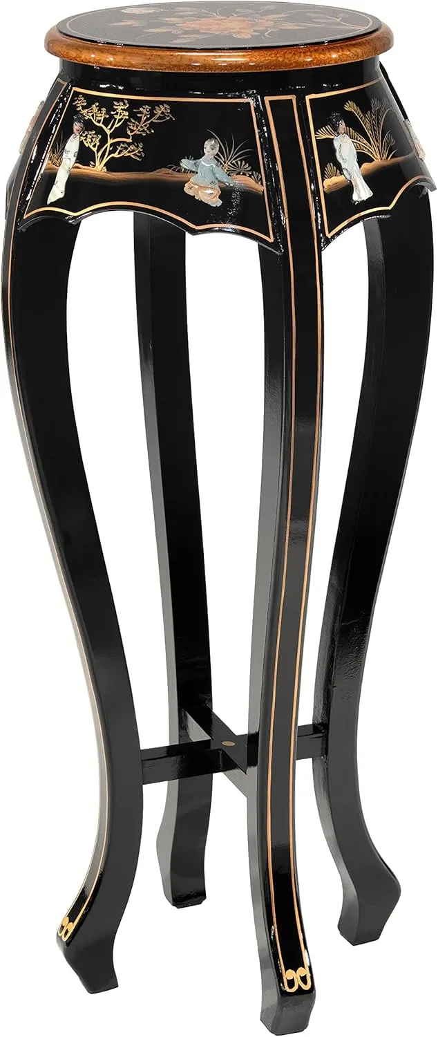 Red Lantern Hand Crafted Artisanal Black Lacquer Plant Stand - Royal Ladies