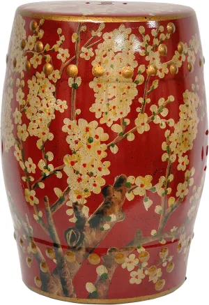 Red Lantern Sakura Blossom Garden Stool, Round