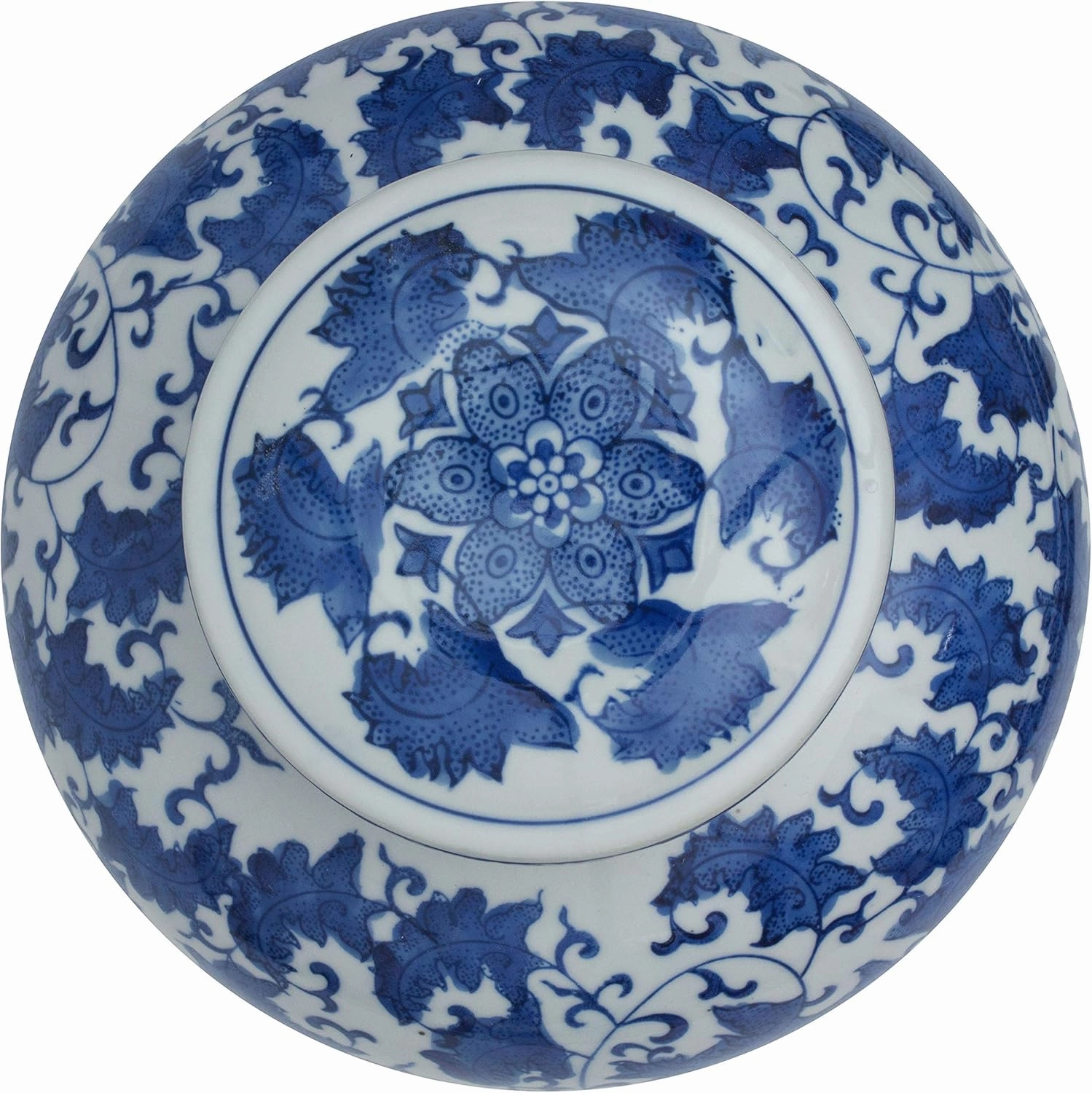 Red Lantern 10" Floral Blue & White Porcelain Ginger Jar