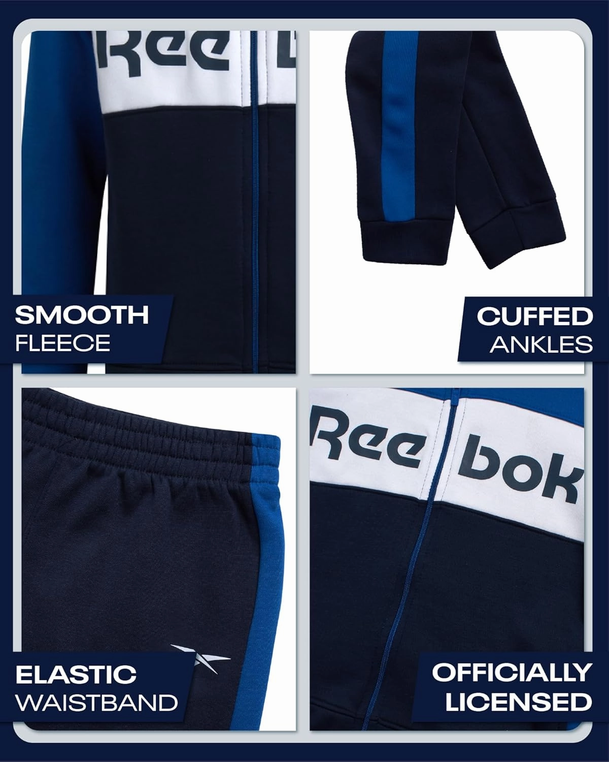 Reebok Boys' Active Sweatsuit - 2 Piece Performance Fleece Zip Hoodie Sweatshirt and Jogger Sweatpants - Activewear Set, 8-14