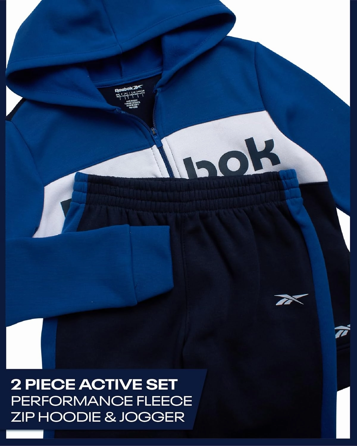 Reebok Boys' Active Sweatsuit - 2 Piece Performance Fleece Zip Hoodie Sweatshirt and Jogger Sweatpants - Activewear Set, 8-14