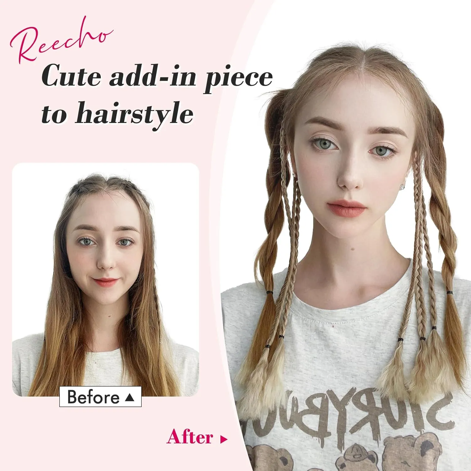 REECHO Clip-in Braids Hair Extension, 6 Braids Total, 22" Long Natural Soft Synthetic Hairpieces (Dark Brown with Copper Highlights)