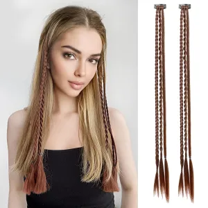 REECHO Clip-in Braids Hair Extension, 6 Braids Total, 22" Long Natural Soft Synthetic Hairpieces (Dark Brown with Copper Highlights)