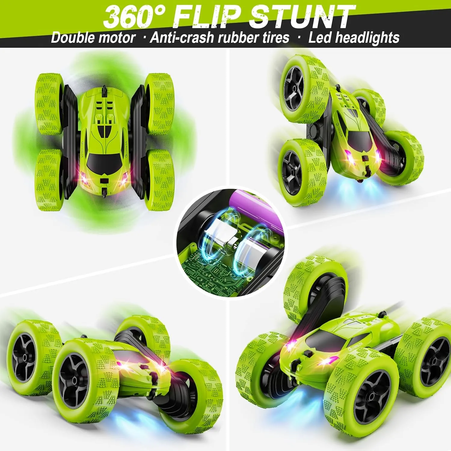 Remote Control Car for Kids Ages 6 , RC Cars Stunt Car Toy 4WD Double Sided 360° Rotating Remote Control with Headlights, Birthday Xmas Gifts for Boys 6 7 8 9 10 11 12 Green
