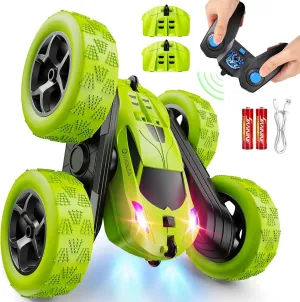 Remote Control Car for Kids Ages 6 , RC Cars Stunt Car Toy 4WD Double Sided 360° Rotating Remote Control with Headlights, Birthday Xmas Gifts for Boys 6 7 8 9 10 11 12 Green
