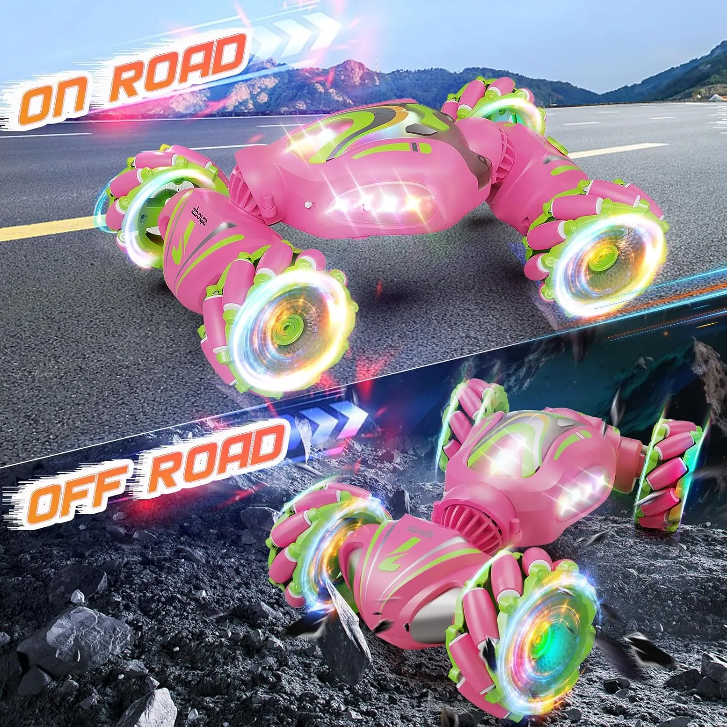 Remote Control Car, Pink RC Cars for Girls, Gesture Stunt with Light & Music, 4WD, 360° Rotating, 2.4Ghz Remote Control Car Toys, Birthday Gift for Kids Age 6 