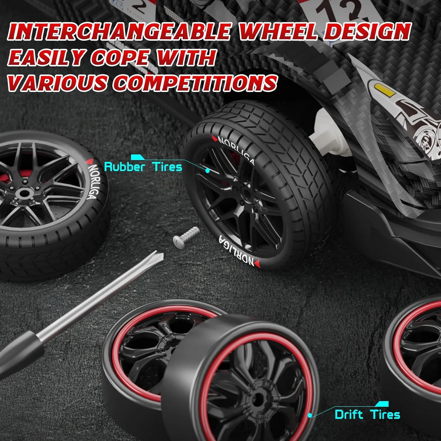 Remote Control Car RC Drift Car 1:16 Scale 4WD RC Vehicle with Spray, Cool Lights, 2.4GHz 30km/h RTR High Speed Racing Sport Toy for Adults Boys Girls Kids Gift 2Pcs Rechargeable Battery