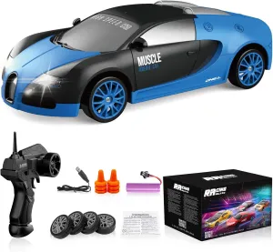 Remote Control Car RC Drift Car 2.4GHz 1:24 Scale 4WD High Speed RC Cars Vehicle with LED Lights Batteries and Drifting Tires Racing Sport Toy Cars for Adults Boys Girls Kids Gift