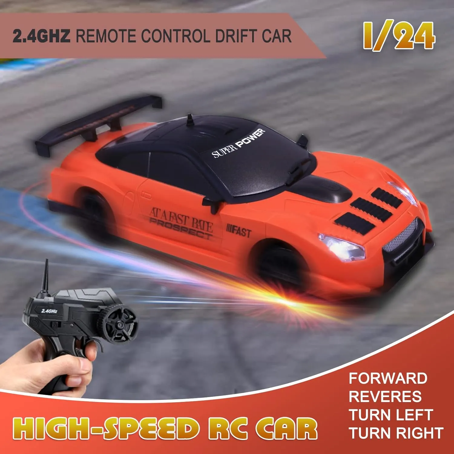 Remote Control Car RC Drift Car 2.4GHz 1:24 Scale 4WD High Speed RC Cars Vehicle with LED Lights Batteries and Drifting Tires Racing Sport Toy Cars for Adults Boys Girls Kids Gift