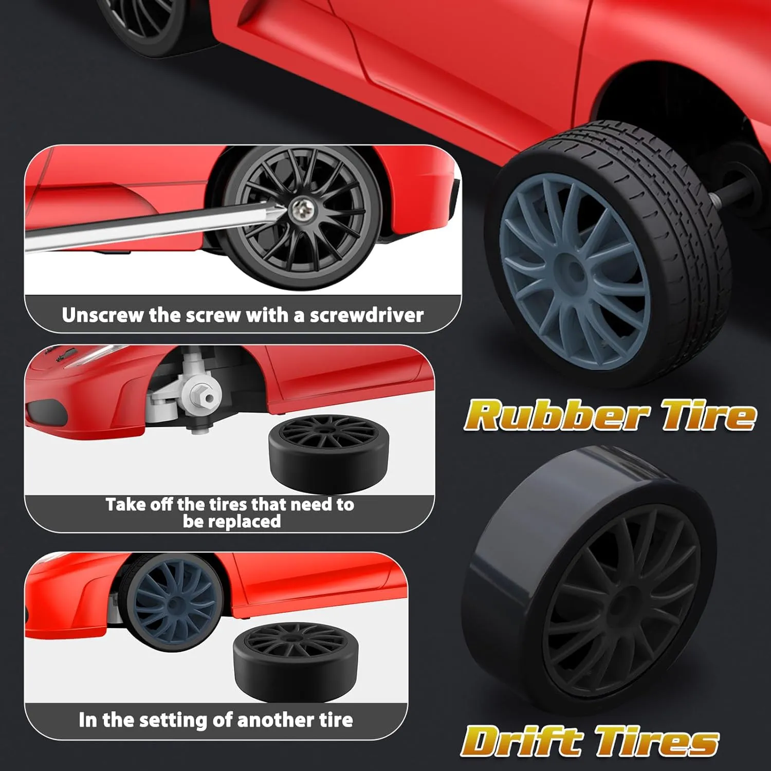Remote Control Car RC Drift Car 2.4GHz 1:24 Scale 4WD High Speed RC Cars Vehicle with LED Lights Batteries and Drifting Tires Racing Sport Toy Cars for Adults Boys Girls Kids Gift