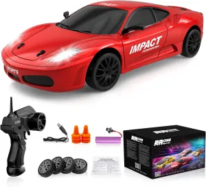 Remote Control Car RC Drift Car 2.4GHz 1:24 Scale 4WD High Speed RC Cars Vehicle with LED Lights Batteries and Drifting Tires Racing Sport Toy Cars for Adults Boys Girls Kids Gift