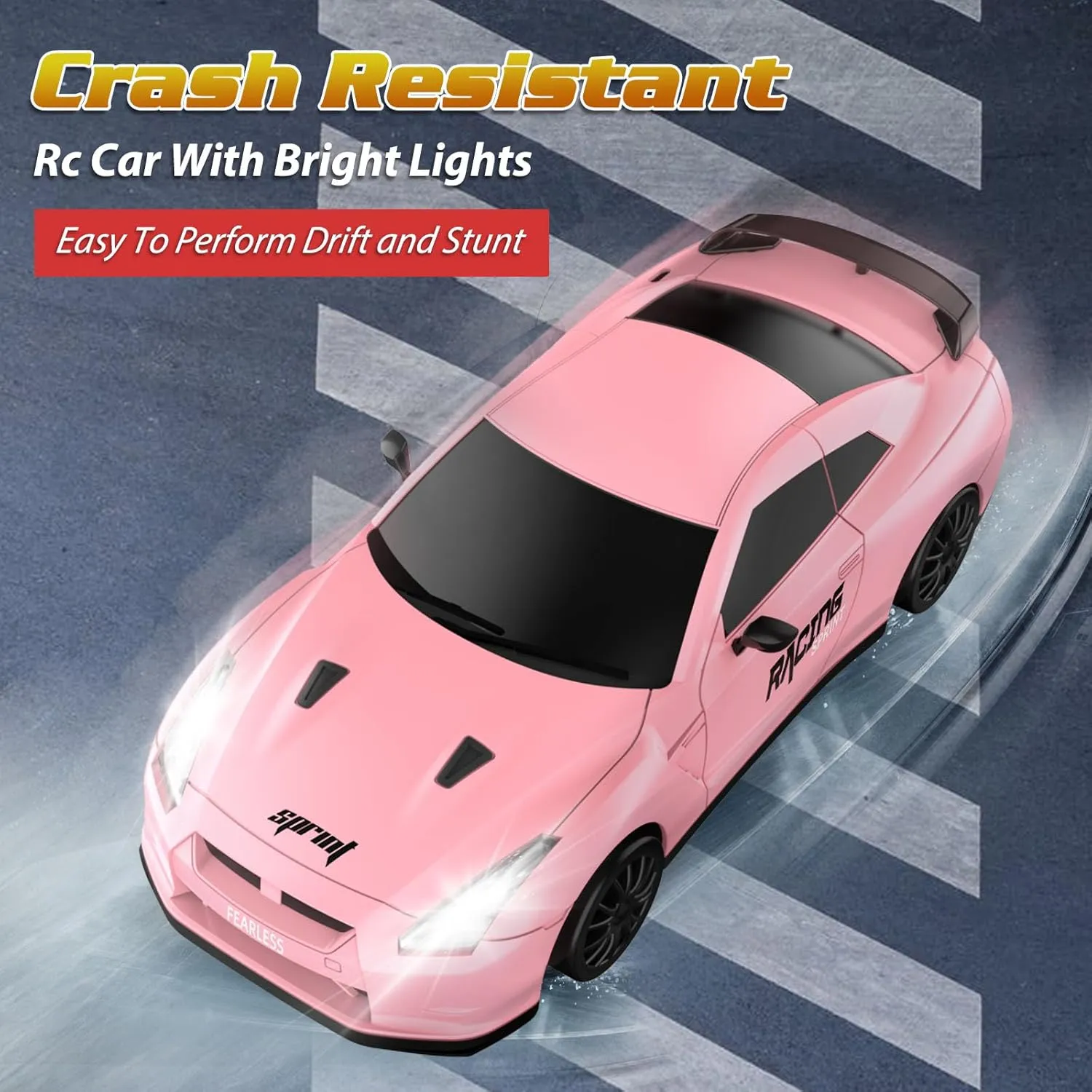 Remote Control Car RC Drift Car 2.4GHz 1:24 Scale 4WD High Speed RC Cars Vehicle with LED Lights Batteries and Drifting Tires Racing Sport Toy Cars for Adults Boys Girls Kids Gift
