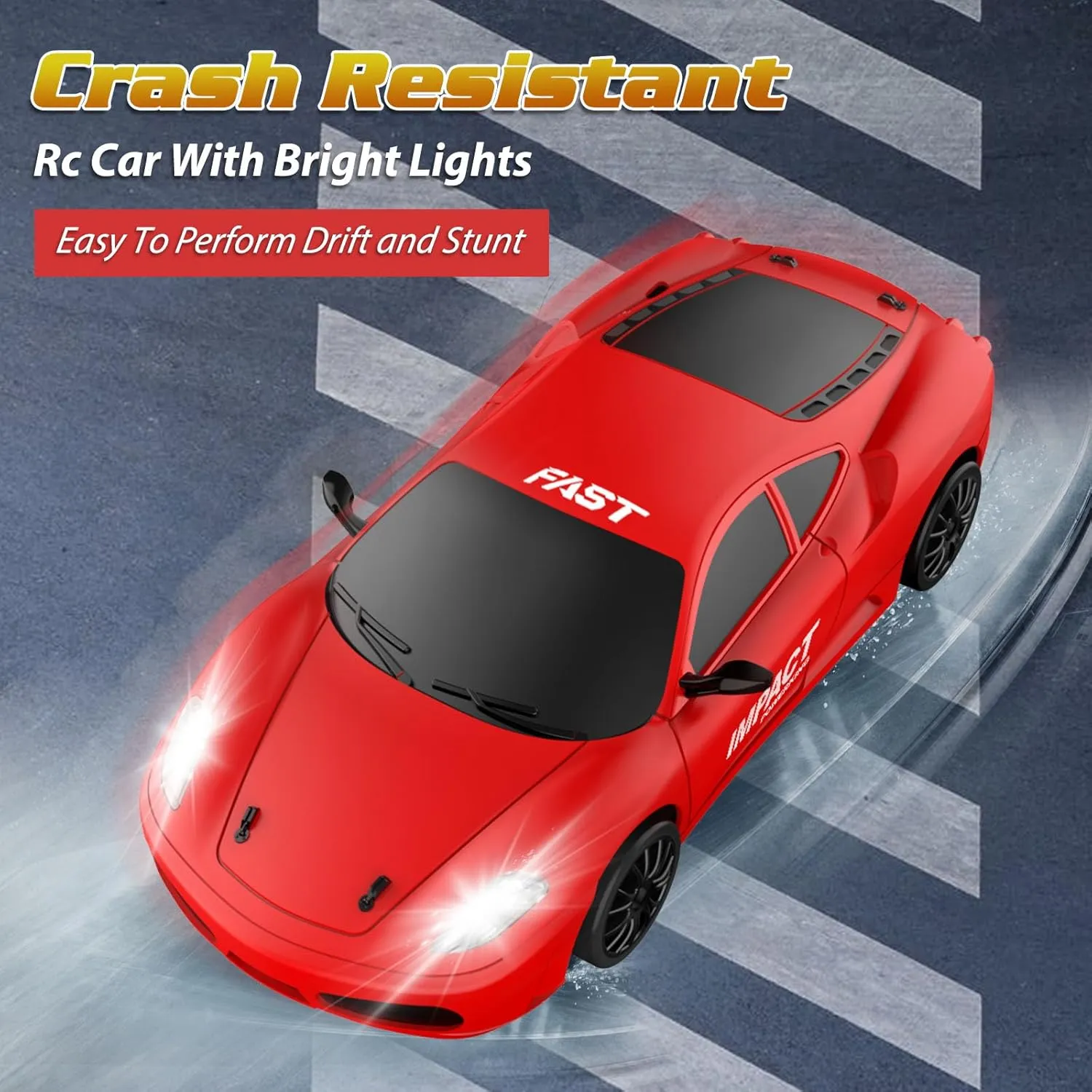 Remote Control Car RC Drift Car 2.4GHz 1:24 Scale 4WD High Speed RC Cars Vehicle with LED Lights Batteries and Drifting Tires Racing Sport Toy Cars for Adults Boys Girls Kids Gift