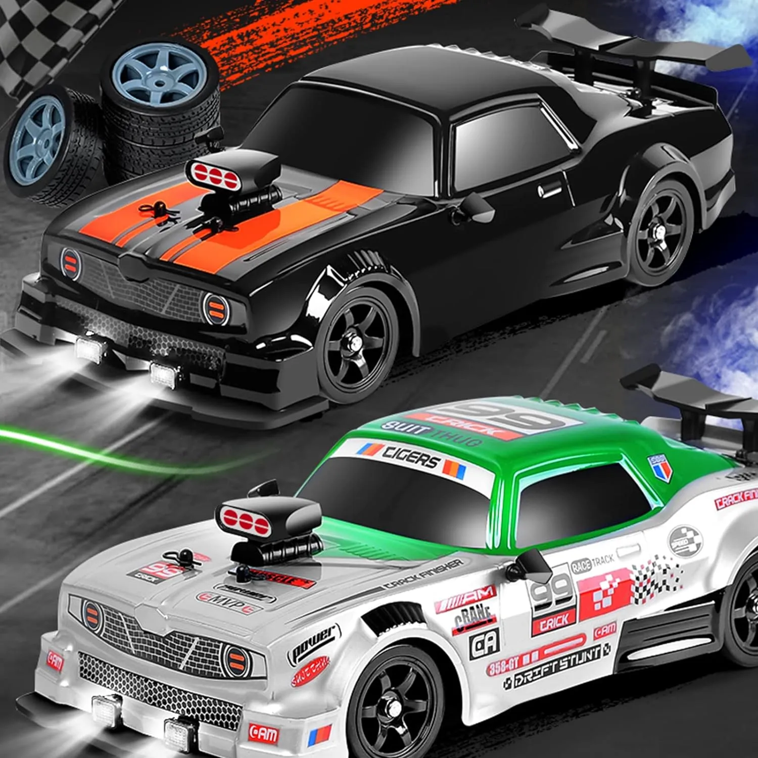 Remote Control Drift Car for Adults - 1/16 2.4GHz Small 4WD RC With LED Lights, Rechargeable Battery, and Drifting Tires - Toy for Boys and Kids