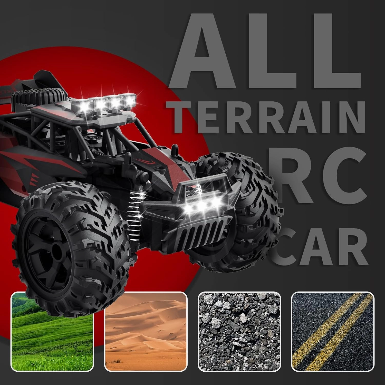 Remote Control Car, 2.4GHz 20-25KM/H Variable Speed Turbo 2-Speed Acceleration High Speed RC Car, 1:16 Off-Road Monster Truck with LED Lights and 1800mAh Rechargeable Battery – Ideal Gift for Boys 6