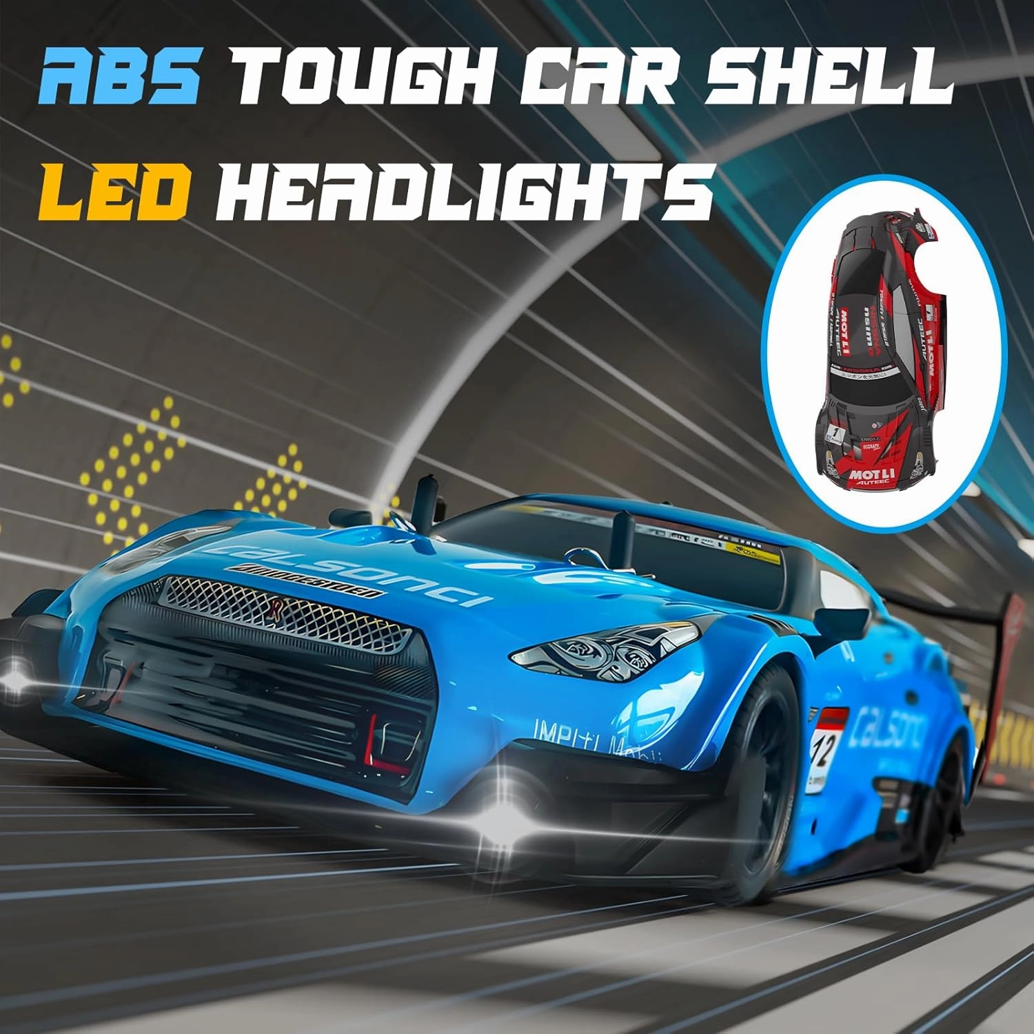 Remote Control Car RC Drift Car 1:16 Scale 4WD RC Vehicle with LED Lights 2.4GHz 30km/h RTR High Speed Racing Sport Toy for Adults Boys Girls Kids Gift 2Pcs Rechargeable Battery