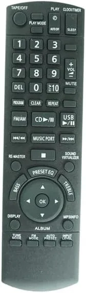 Replacement Remote Control for Panasonic RX-D55 RX-D50 N2QAYA000009 N2QAYA000008 RX-D55A RX-D50EG RX-D50EB RX-D50AEG-S RX-D50GN RX-D45 Portable Stereo CD System