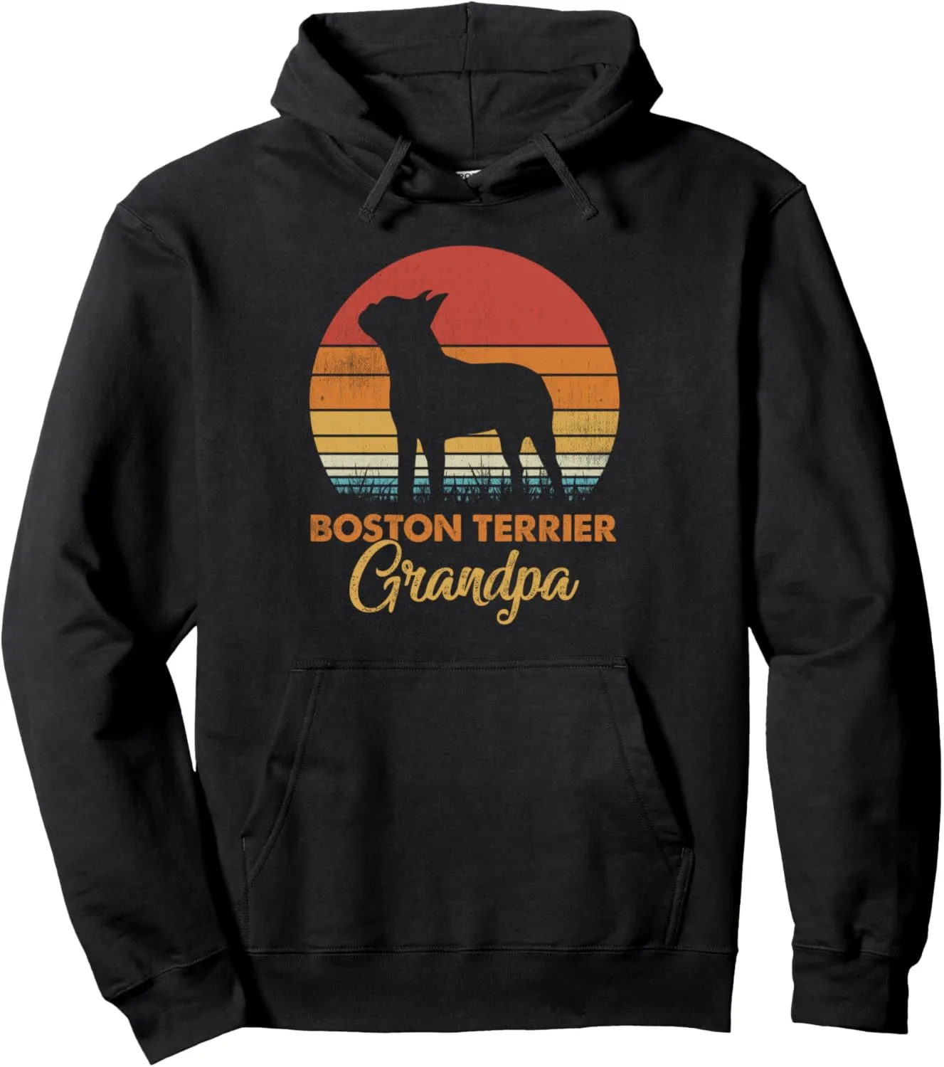 Retro Vintage Sunset Boston Terrier Grandpa Pullover Hoodie