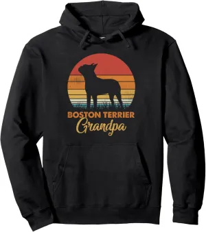 Retro Vintage Sunset Boston Terrier Grandpa Pullover Hoodie