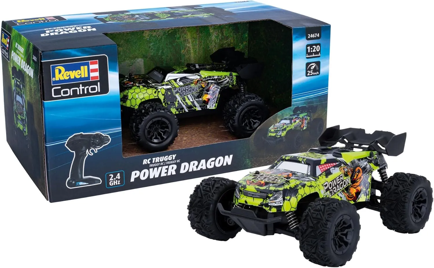 Revell Control Car Power Dragon I Fast maximum speed up to 25 km/h I 20 minutes of precise driving thanks to shock absorbers I Long Life Li-ion Battery I For children from