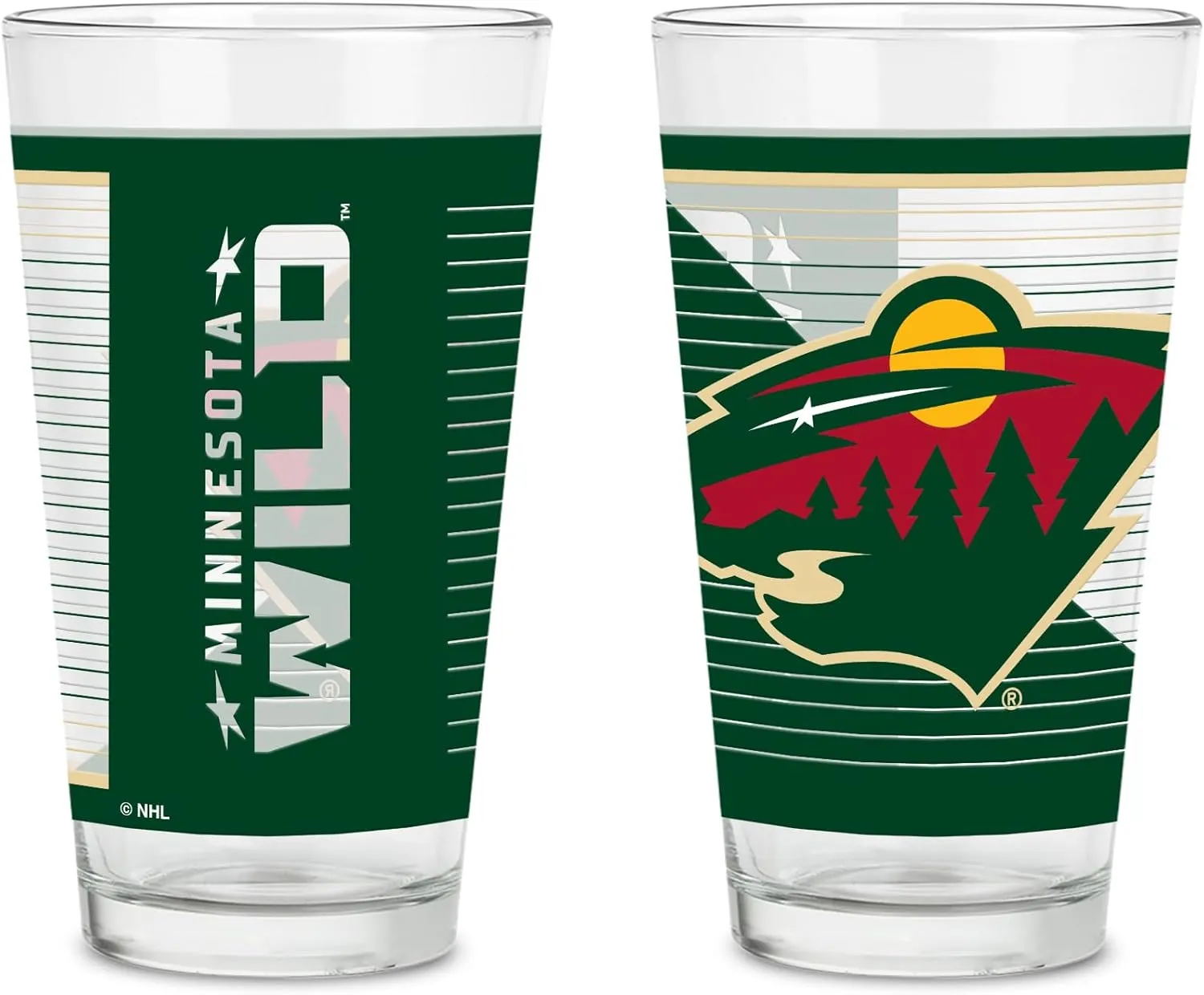 Rico Industries NHL Hockey16 oz Pint Glasses with Digitally Printed Logo, Practical Set of 2 Classic Drinking Glasses, Dishwasher Safe, Great for Water, Beer, Iced Tea, and More