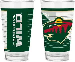 Rico Industries NHL Hockey16 oz Pint Glasses with Digitally Printed Logo, Practical Set of 2 Classic Drinking Glasses, Dishwasher Safe, Great for Water, Beer, Iced Tea, and More