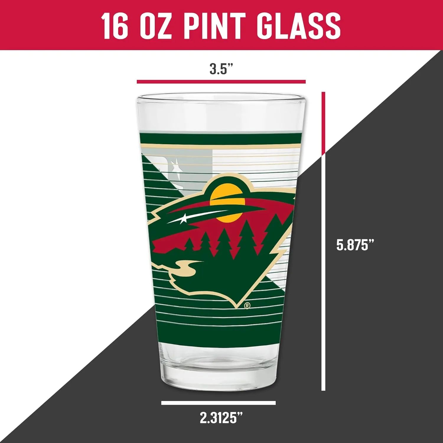 Rico Industries NHL Hockey16 oz Pint Glasses with Digitally Printed Logo, Practical Set of 2 Classic Drinking Glasses, Dishwasher Safe, Great for Water, Beer, Iced Tea, and More