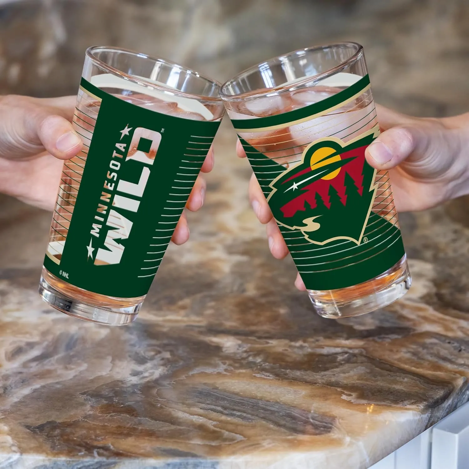 Rico Industries NHL Hockey16 oz Pint Glasses with Digitally Printed Logo, Practical Set of 2 Classic Drinking Glasses, Dishwasher Safe, Great for Water, Beer, Iced Tea, and More
