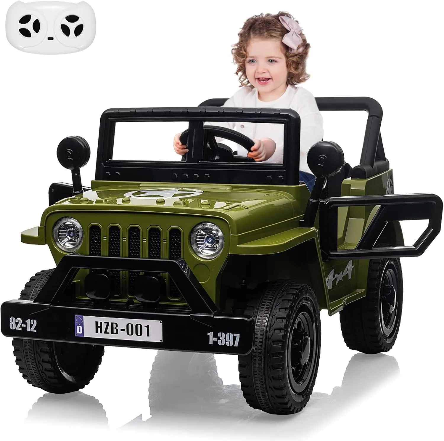 Ride On Truck Car 12V Kids Electric Vehicles,Electric Ride On Car Toys with Remote Control, Spring Suspension, Various Speeds, Led Lights, Music, and Safety Belt for Boys and Girls,Green