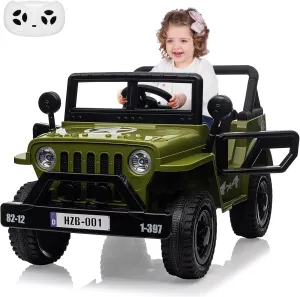 Ride On Truck Car 12V Kids Electric Vehicles,Electric Ride On Car Toys with Remote Control, Spring Suspension, Various Speeds, Led Lights, Music, and Safety Belt for Boys and Girls,Green
