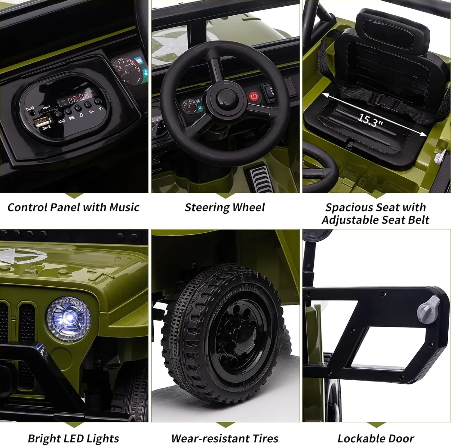Ride On Truck Car 12V Kids Electric Vehicles,Electric Ride On Car Toys with Remote Control, Spring Suspension, Various Speeds, Led Lights, Music, and Safety Belt for Boys and Girls,Green