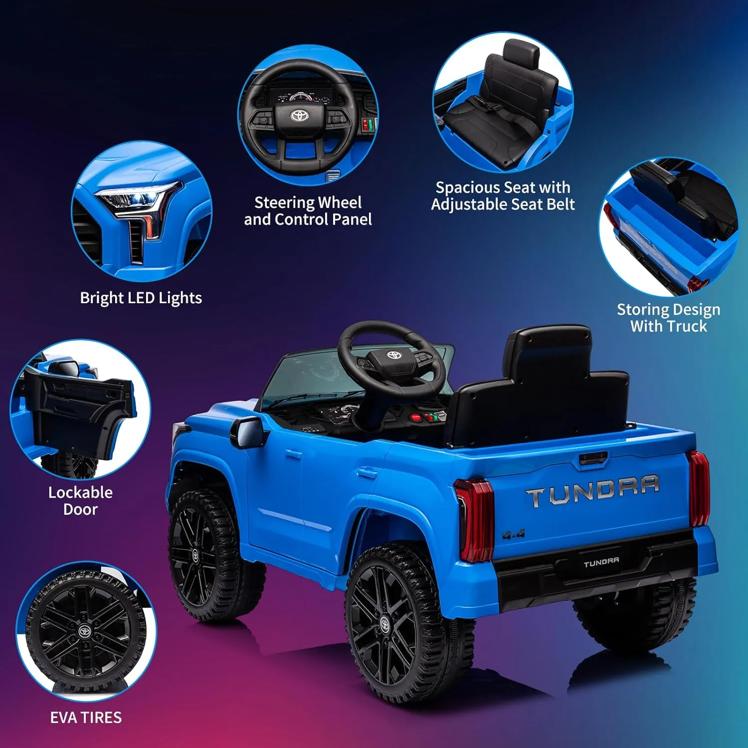 Ride on Truck Car, 12V Licensed Toyota Tundra Ride on Car w/Remote Control, Battery Powered Electric Car with4 Wheels Spring Suspension, 3 Speeds, LED Lights, Gift for 3  Kids-Blue