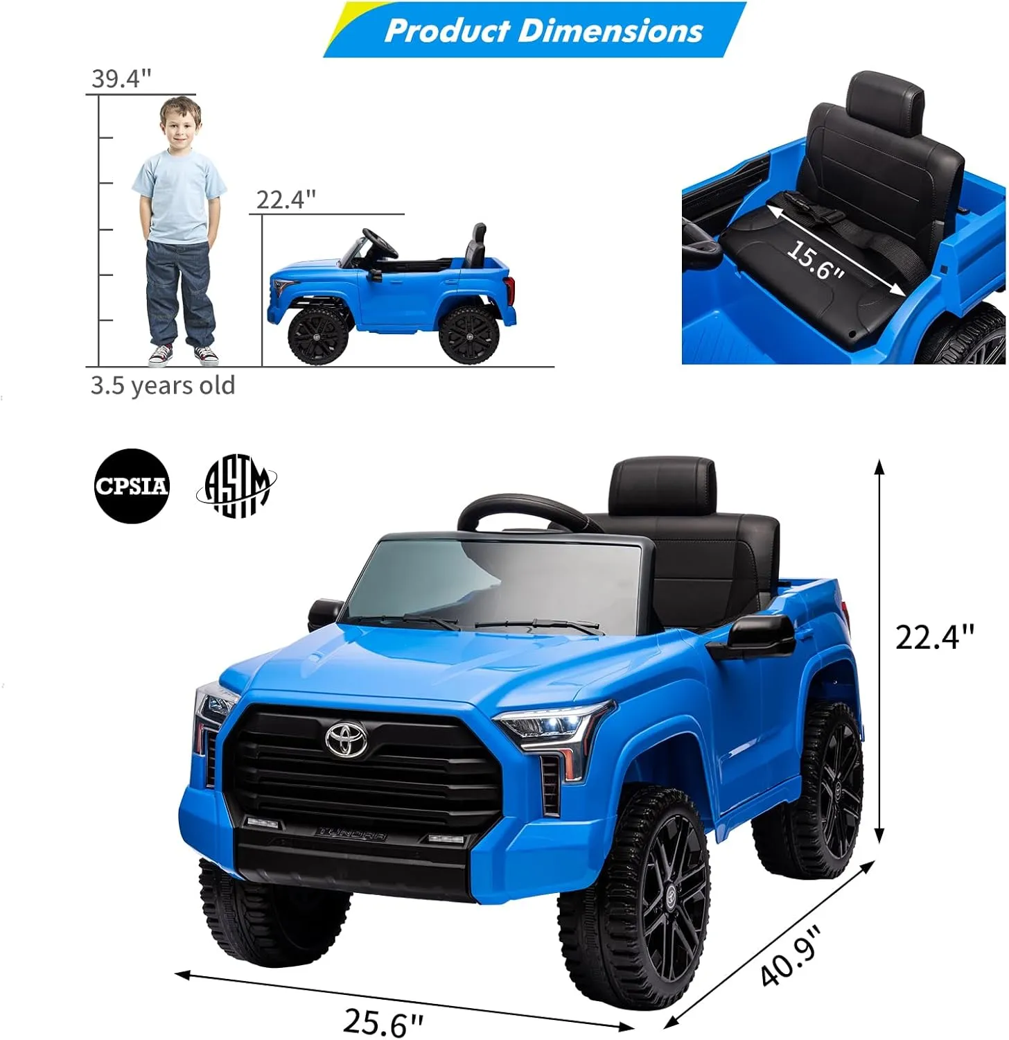 Ride on Truck Car, 12V Licensed Toyota Tundra Ride on Car w/Remote Control, Battery Powered Electric Car with4 Wheels Spring Suspension, 3 Speeds, LED Lights, Gift for 3  Kids-Blue