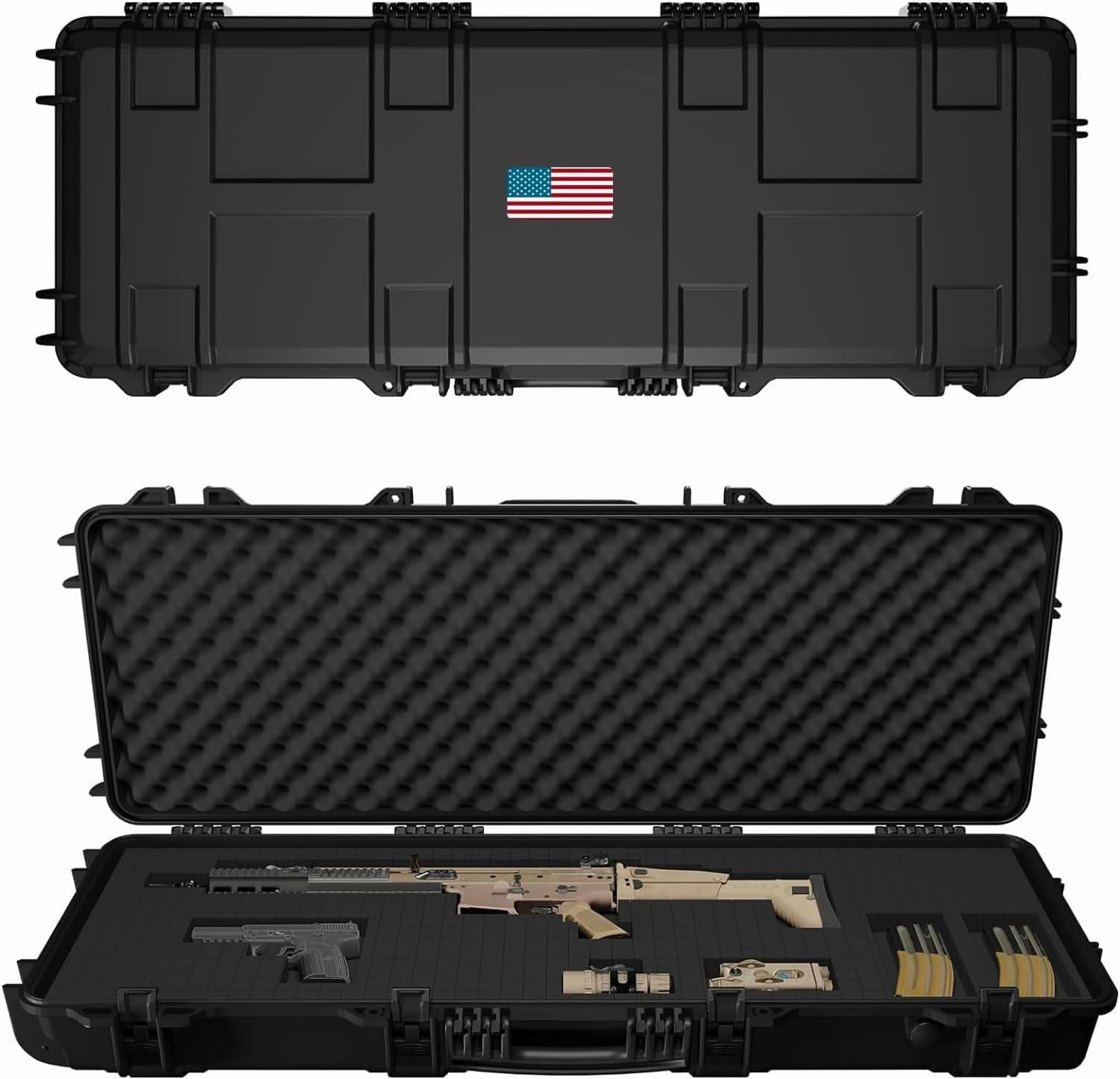 Rifle Case, Mil-Spec, 3 Layer Pick and Pluck Cube Foam 43~54.3 in,4~6 latches,IP67