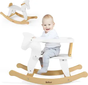 Rocking Horse for Kids 1-3 Years Old, Wooden Rocking Toy for Toddlers with Removable Fence for Indoor & Outdoor Activities, Baby Horse Riding Toy for Birthday & Visit Gifts