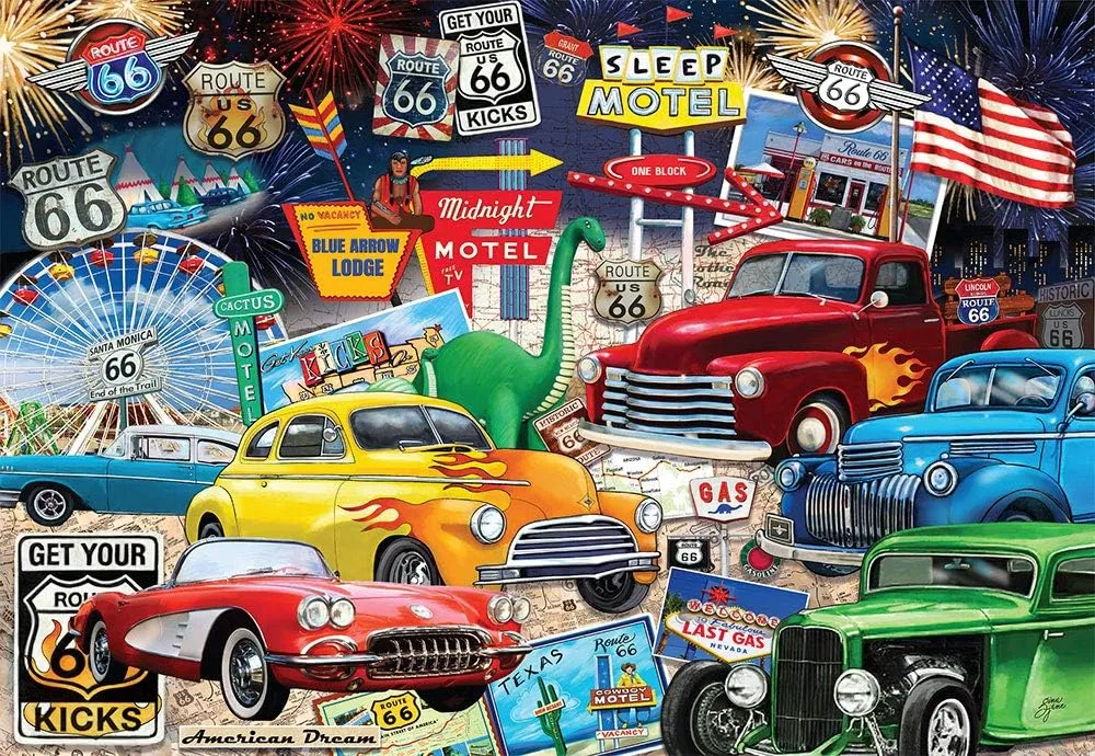 Route 66 Vintage Cars and Trucks Puzzle, 1000 Piece Jigsaw Puzzle