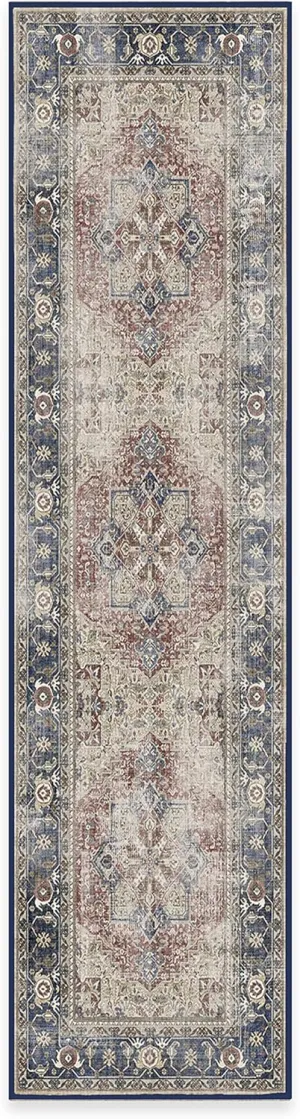 Ruggable Washable 2x10 Runner Rug, Kamran Royal Blue, Premium Rugs for Hallway, Kitchen, Entryway, Living Room, Bedroom, Office with Gripper Non Slip Pad