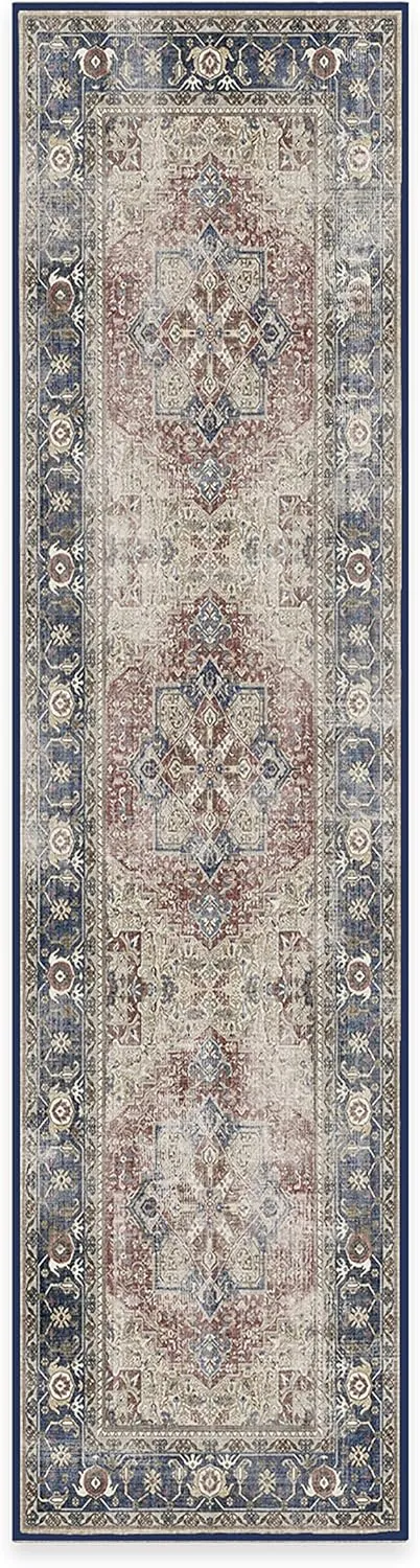 Ruggable Washable 2x10 Runner Rug, Kamran Royal Blue, Premium Rugs for Hallway, Kitchen, Entryway, Living Room, Bedroom, Office with Gripper Non Slip Pad