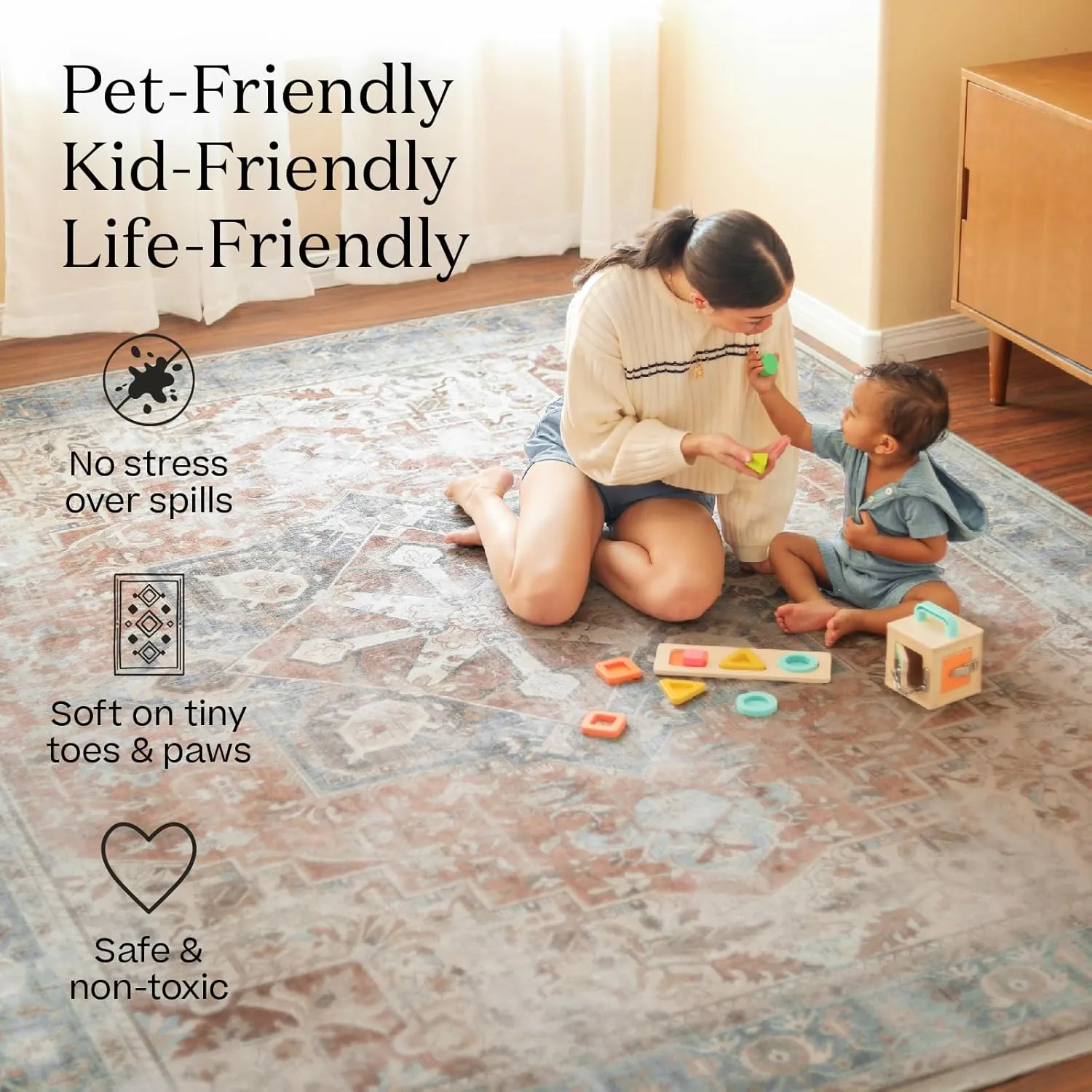Ruggable Washable 2x10 Runner Rug, Kamran Royal Blue, Premium Rugs for Hallway, Kitchen, Entryway, Living Room, Bedroom, Office with Gripper Non Slip Pad