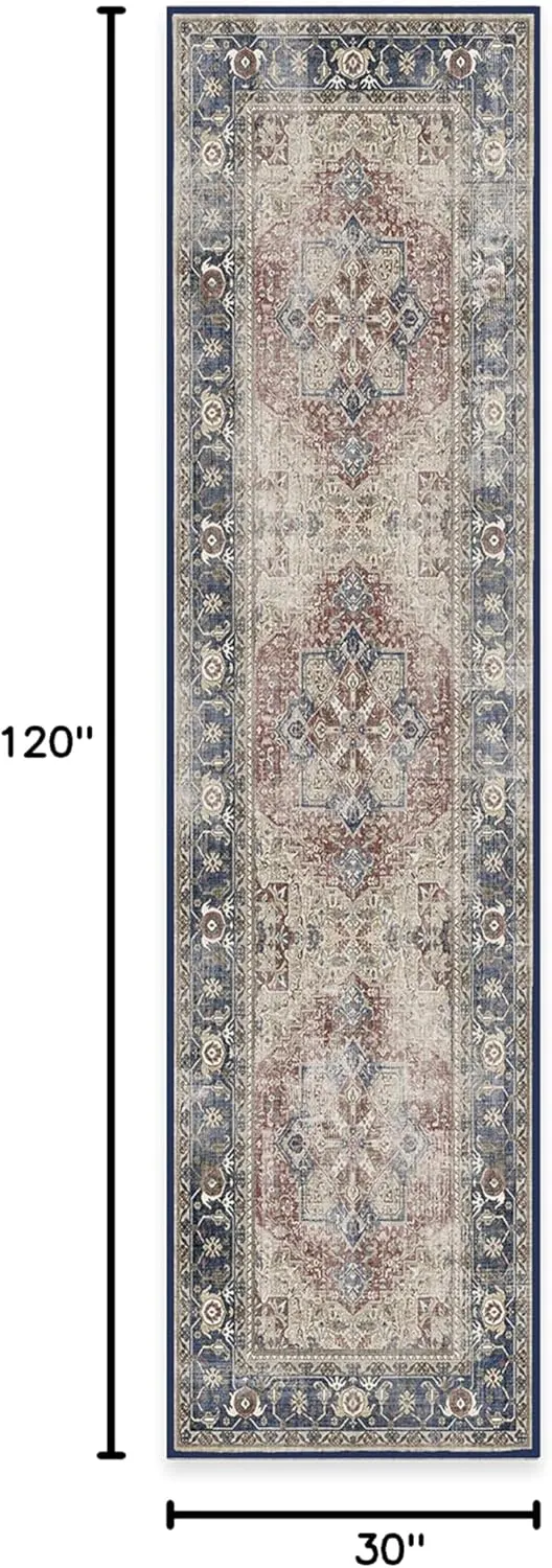 Ruggable Washable 2x10 Runner Rug, Kamran Royal Blue, Premium Rugs for Hallway, Kitchen, Entryway, Living Room, Bedroom, Office with Gripper Non Slip Pad
