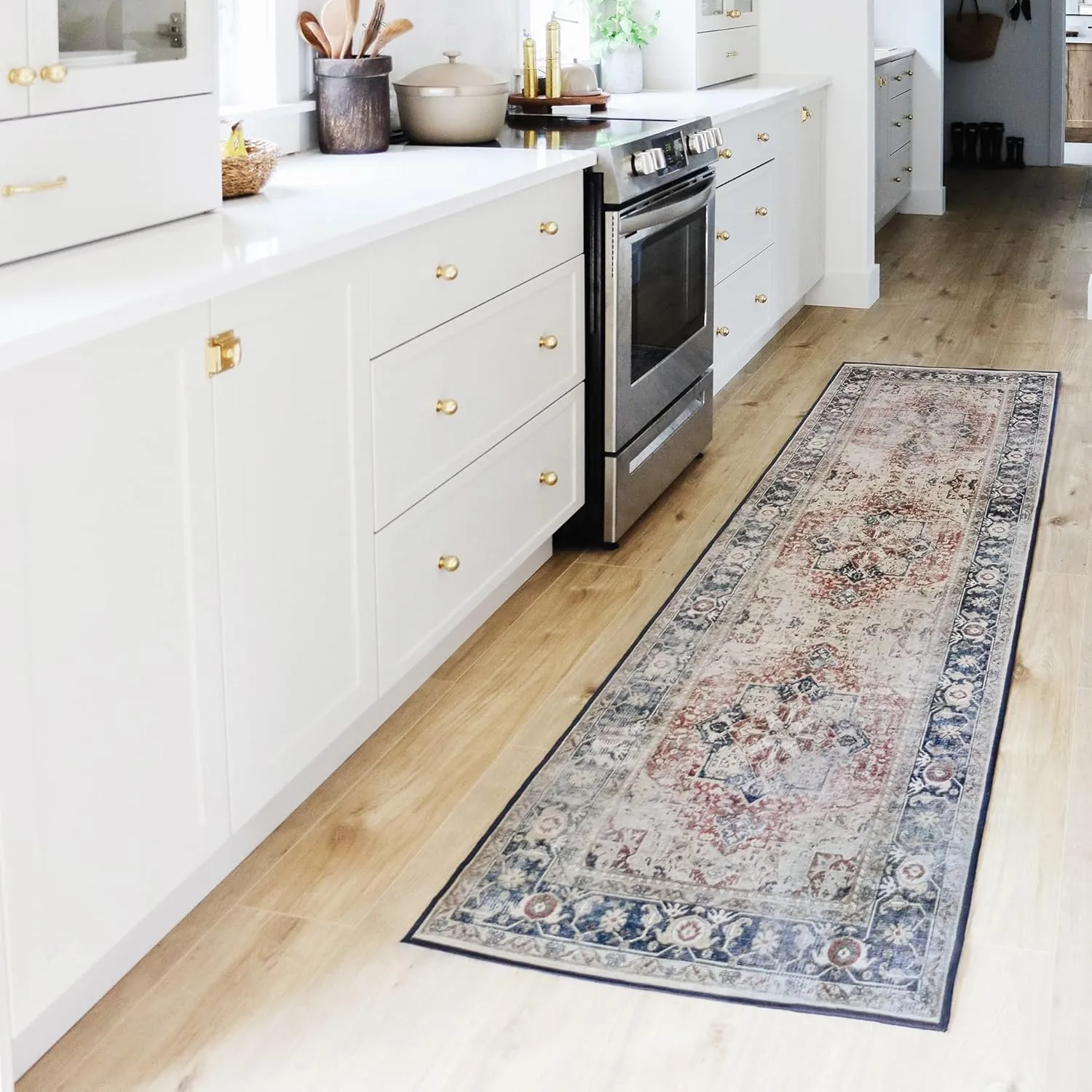 Ruggable Washable 2x10 Runner Rug, Kamran Royal Blue, Premium Rugs for Hallway, Kitchen, Entryway, Living Room, Bedroom, Office with Gripper Non Slip Pad