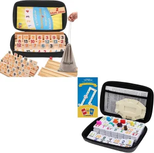 Rummy Cube 6 Player Upgraded Edition with 6 Wooden Racks Mexican Train Dominoes Set Numbers, Double 12