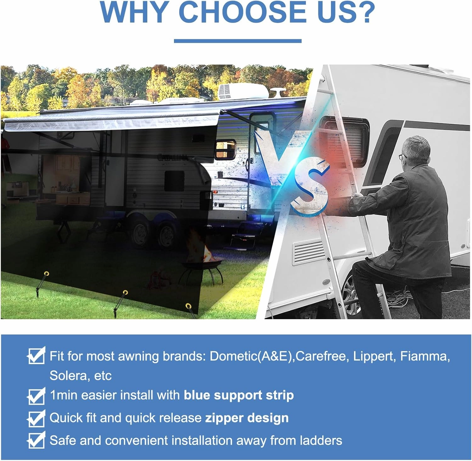 RV Awning Shade Screen with Zipper 8'x14'3", RV Awning Fabric Replacement Complete Kits for Trailer Camper, RV Awning 230GSM 8.2oz, 600D Durable Mesh Blocks 88% Sunlight, Improves Shade&Privacy
