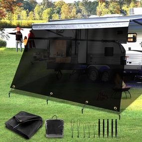 RV Awning Shade Screen with Zipper 8'x14'3", RV Awning Fabric Replacement Complete Kits for Trailer Camper, RV Awning 230GSM 8.2oz, 600D Durable Mesh Blocks 88% Sunlight, Improves Shade&Privacy