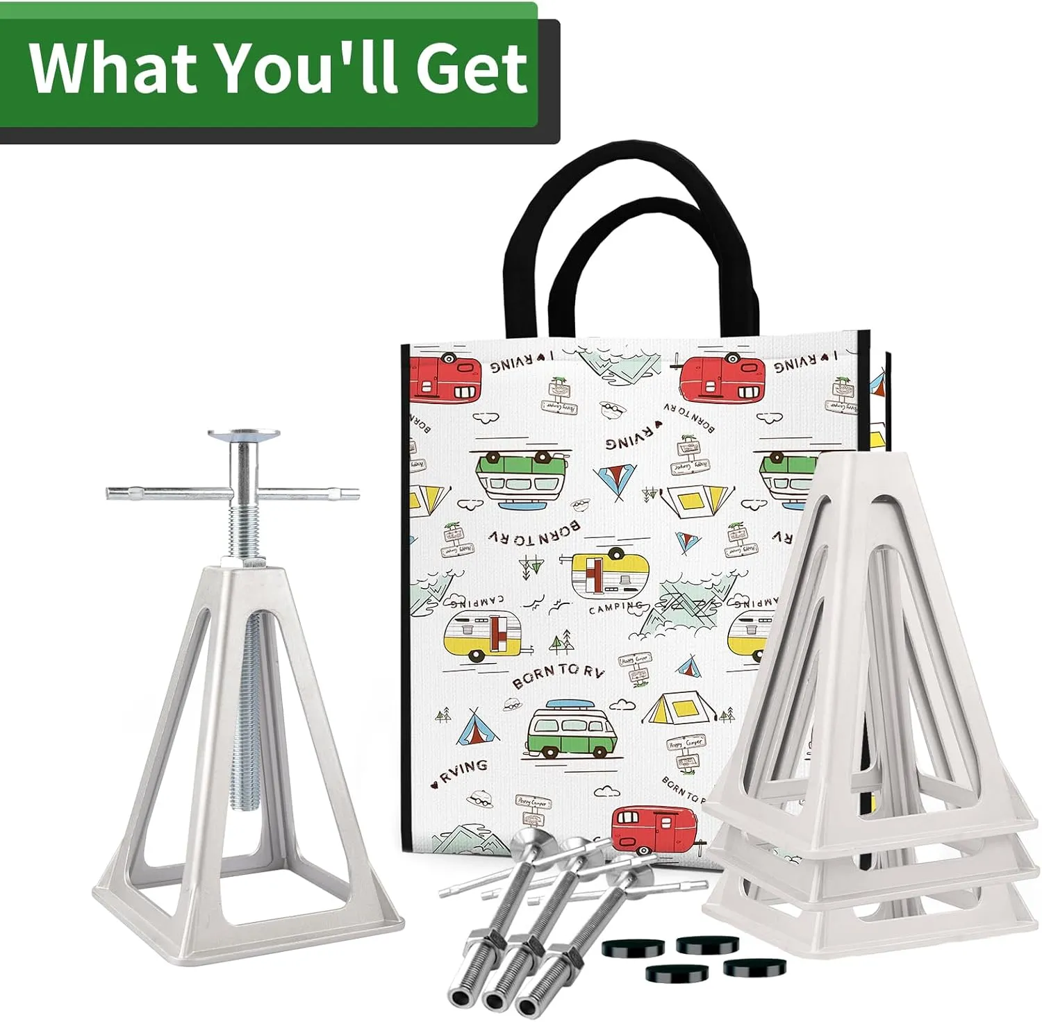 RVGUARD RV Stack Jacks 4 Pack with Storage Bag, Aluminum Stabilizer Jacks for RV Trailer Camper, Single Support Up to 6000 Lbs, Adjustable from 11" to 17"